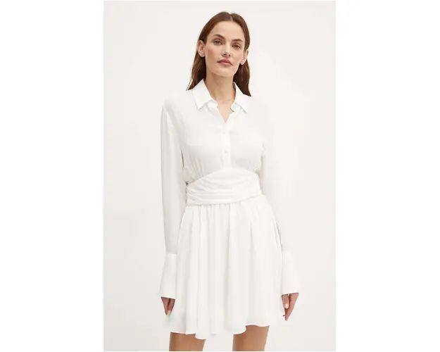 Bardot rochie JUSTINA culoarea alb, mini, evazati, 59374DB