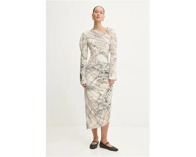 Stine Goya rochie culoarea bej, midi, mulata, D002-2245