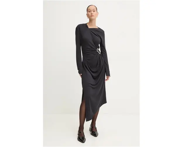 Stine Goya rochie culoarea negru, midi, mulata, D027-2254