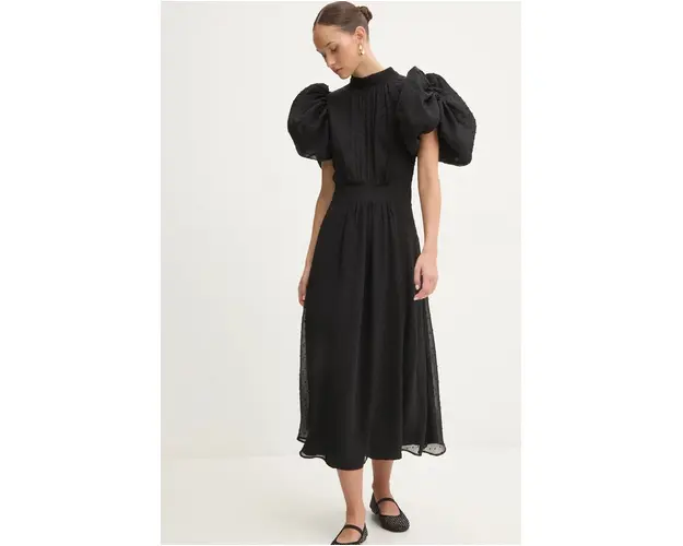 Rotate rochie culoarea negru, midi, evazati, 113105100