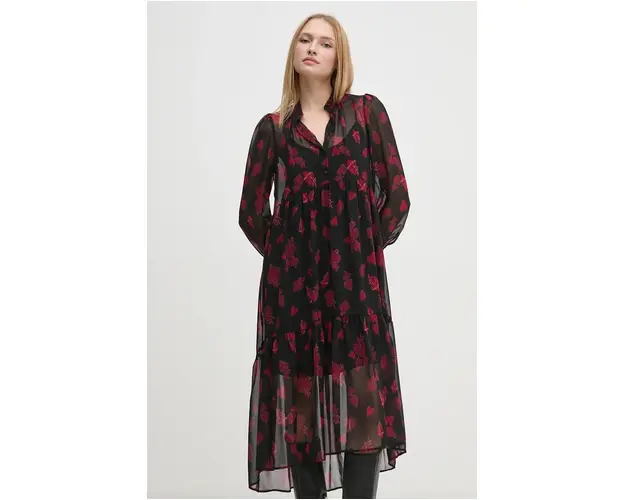 Sisley rochie culoarea negru, midi, evazati, 42UMLV06U