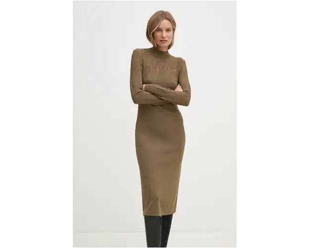 Sisley rochie culoarea verde, midi, drept, 1MNPMV00S