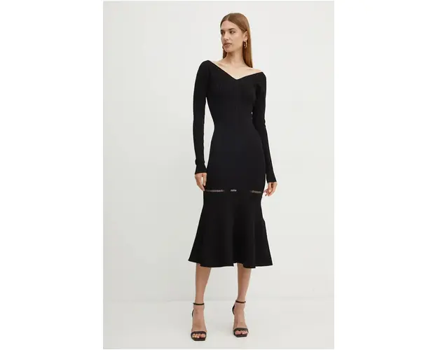 Victoria Beckham rochie culoarea negru, midi, mulata, 1424KDR005908A