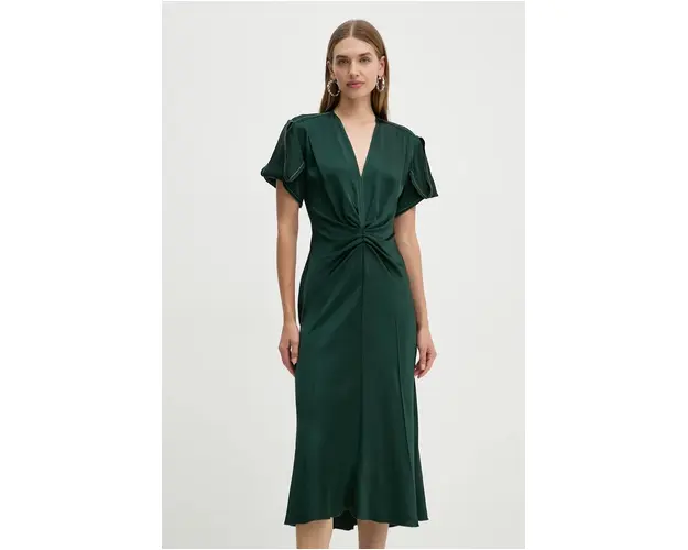 Victoria Beckham rochie culoarea verde, midi, evazati, 1424WDR005195D