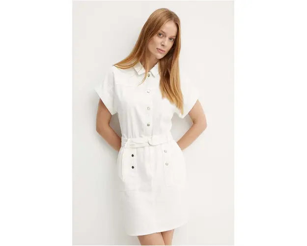 Morgan rochie jeans RDENIM culoarea alb, mini, drept, RDENIM