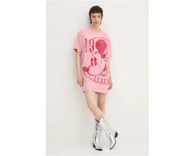 Desigual rochie din bumbac 19-MICKEY x Disney culoarea roz, mini, oversize, 24WWVK79