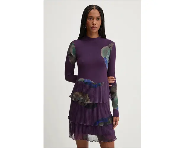 Desigual rochie PENSEE culoarea violet, mini, drept, 24WWVK34