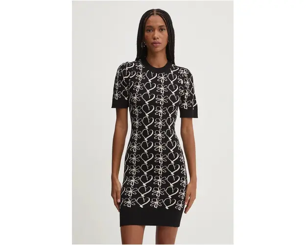 Desigual rochie COEURS culoarea negru, mini, mulata, 24WWVF10