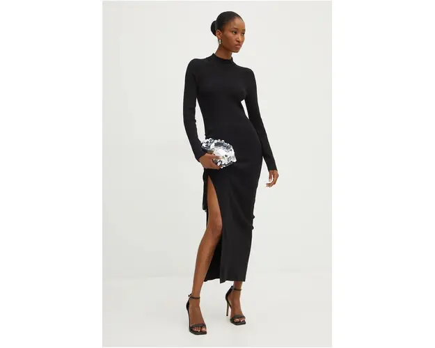 MICHAEL Michael Kors rochie din lana culoarea negru, maxi, mulata, MF482LZ4VR