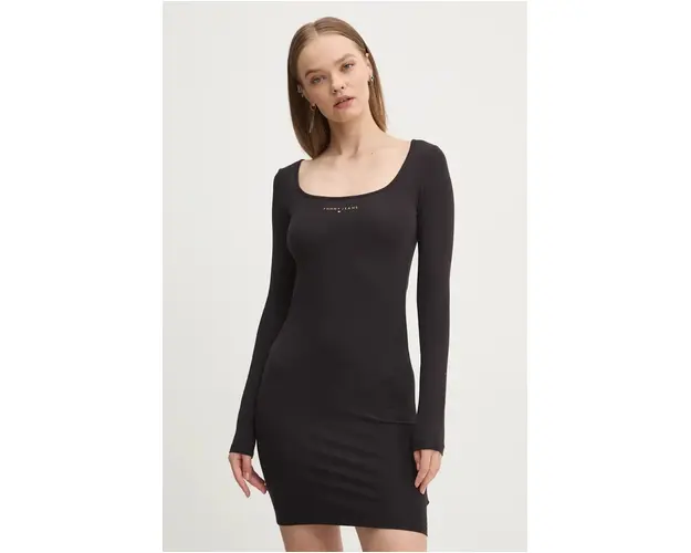 Tommy Jeans rochie culoarea negru, mini, mulata, DW0DW18722