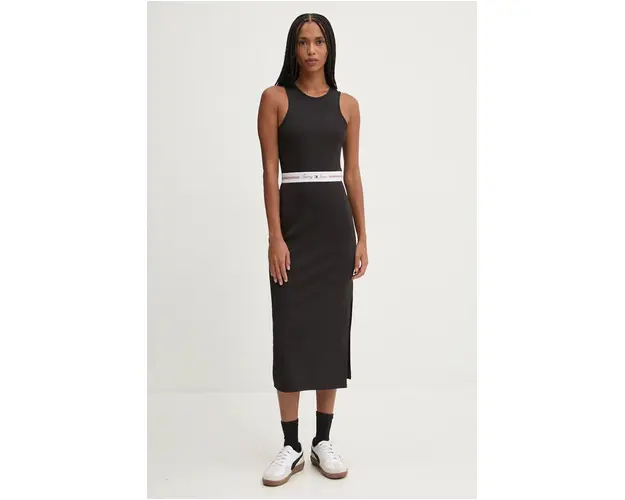 Tommy Jeans rochie culoarea negru, midi, drept, DW0DW18724