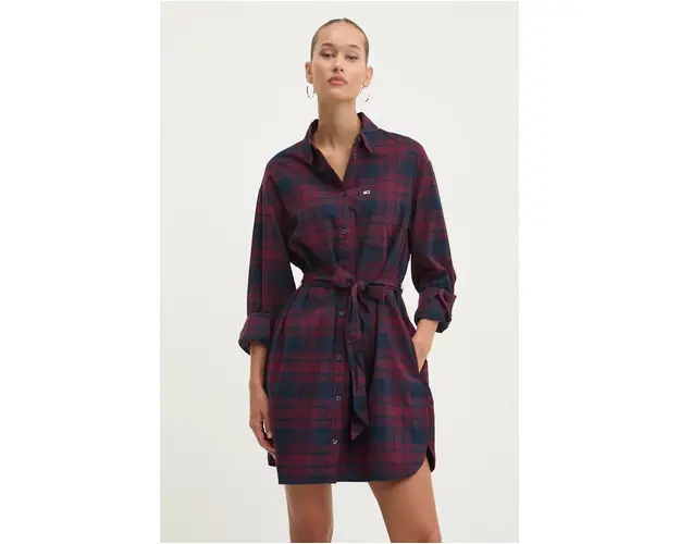 Tommy Jeans rochie culoarea bordo, mini, oversize, DW0DW18728