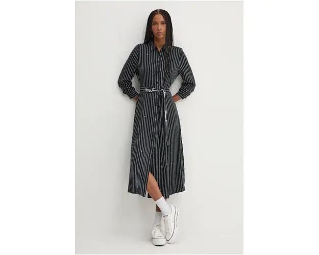 Tommy Jeans rochie culoarea negru, midi, drept, DW0DW18729