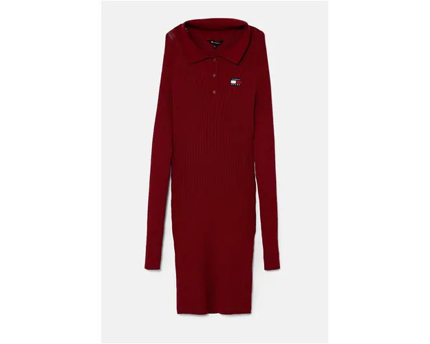 Tommy Jeans rochie culoarea bordo, mini, mulata, DW0DW18734
