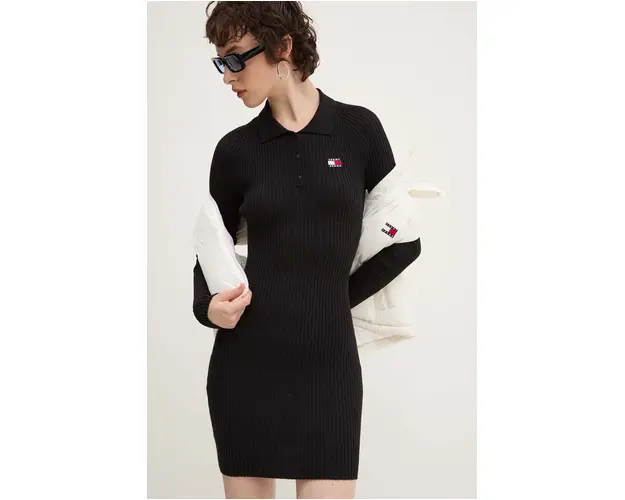 Tommy Jeans rochie culoarea negru, mini, mulata, DW0DW18734