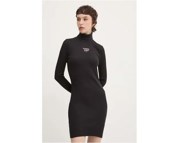 Tommy Jeans rochie culoarea negru, mini, mulata, DW0DW19678