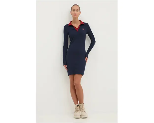 Tommy Jeans rochie culoarea albastru marin, mini, mulata, DW0DW19722