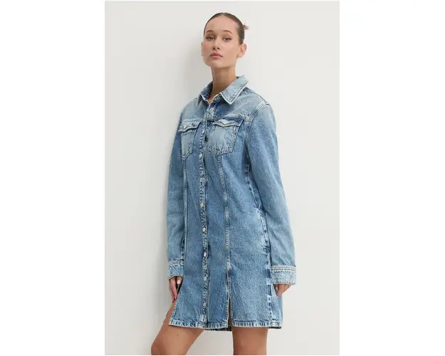 Tommy Jeans rochie jeans mini, drept, DW0DW19748