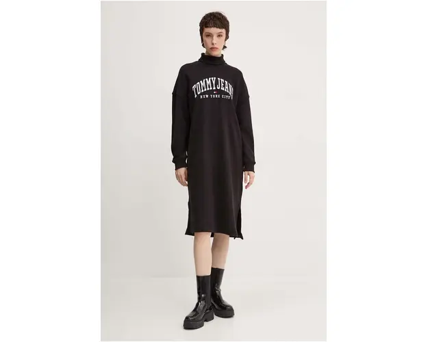 Tommy Jeans rochie din bumbac culoarea negru, mini, oversize, DW0DW19808