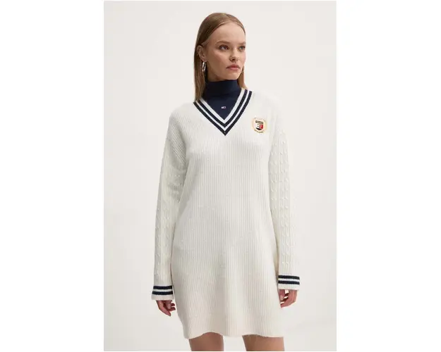 Tommy Jeans rochie culoarea bej, mini, drept, DW0DW19810