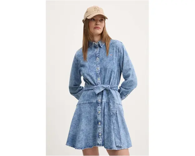 Tommy Jeans rochie jeans mini, evazati, DW0DW19813