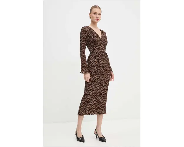 Never Fully Dressed rochie Leopard Celeste Dress culoarea bej, midi, drept, NFDDR1701