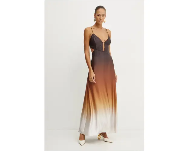 Bardot rochie KARLOTTA culoarea maro, maxi, evazati, 57322DB6