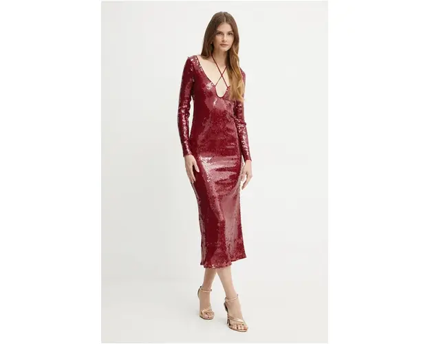 Bardot rochie VERONA culoarea bordo, midi, mulata, 58859DB