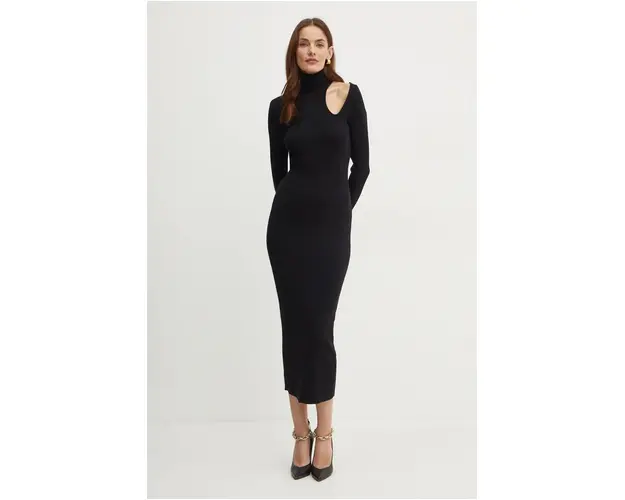 Bardot rochie OLESA culoarea negru, midi, mulata, 59580DB