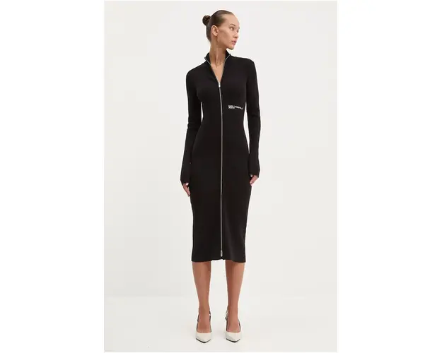 Karl Lagerfeld Jeans rochie culoarea negru, midi, mulata, 246J1305