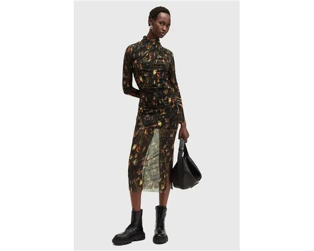 AllSaints rochie TIA culoarea negru, midi, mulata, W231DB