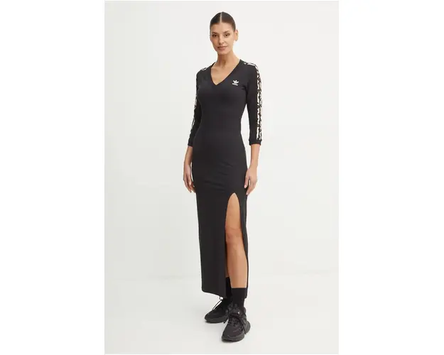 adidas Originals rochie Leopard culoarea negru, maxi, drept, IW8479