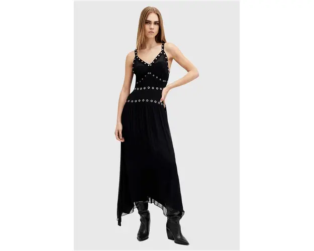 AllSaints rochie ZITA DRESS culoarea negru, midi, evazati, W045DB