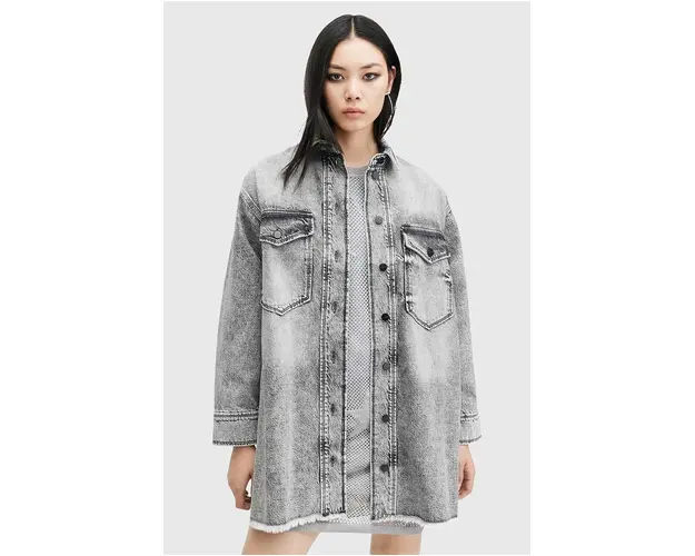 AllSaints rochie jeans LILY DENIM DRESS culoarea gri, mini, oversize, W072DB