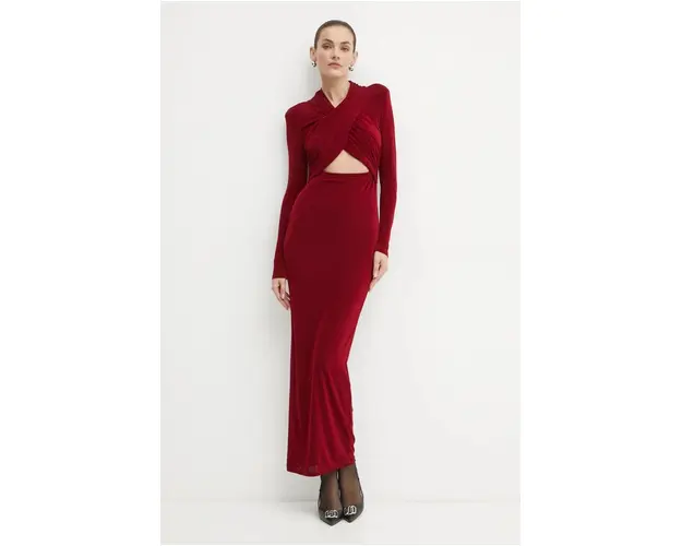 Bardot rochie RENO culoarea bordo, maxi, mulata, 58742DB