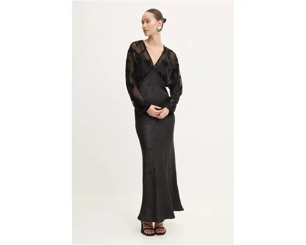 Never Fully Dressed rochie Emma culoarea negru, maxi, evazati, NFDDR1680