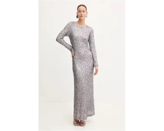 Never Fully Dressed rochie Soho culoarea argintiu, maxi, mulata, NFDDR1428