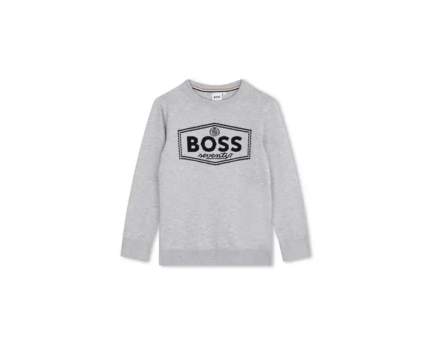 BOSS pulover de bumbac pentru copii culoarea gri, J51182