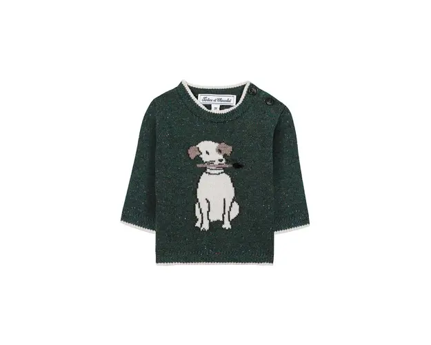 Tartine et Chocolat pulover de lana pentru copii culoarea verde, TZ18141