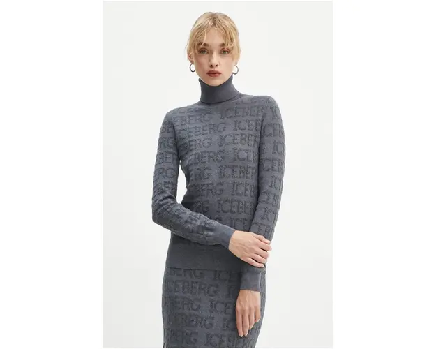 Iceberg pulover de lana femei, culoarea gri, cu guler, A003 9030