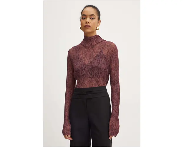 BOSS longsleeve culoarea bordo, cu turtleneck, 50521730