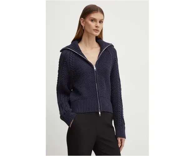 BOSS cardigan din amestec de lana culoarea albastru marin, calduros, 50518368