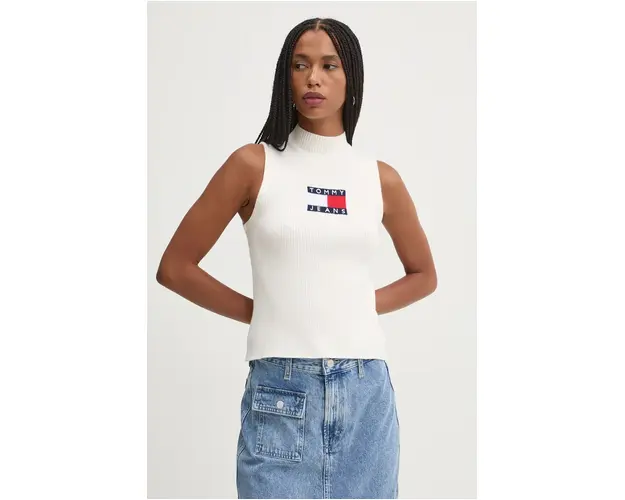 Tommy Jeans vesta culoarea bej, light, cu turtleneck, DW0DW18527