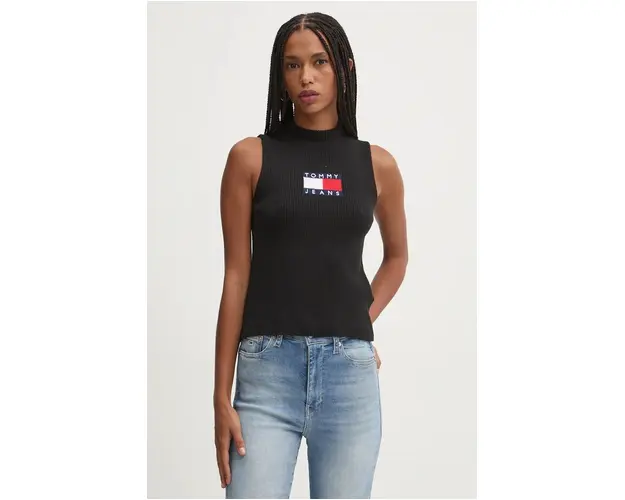 Tommy Jeans vesta culoarea negru, light, cu turtleneck, DW0DW18527