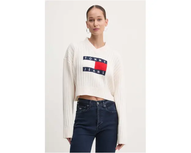 Tommy Jeans pulover femei, culoarea bej, light, DW0DW18528