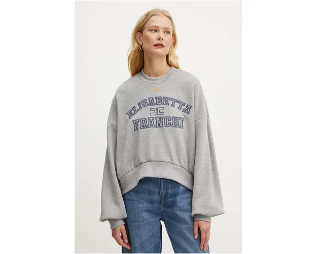 Elisabetta Franchi bluza culoarea gri, cu imprimeu, MD00346E2