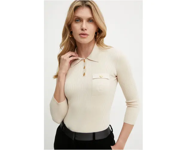 Elisabetta Franchi pulover din amestec de matase culoarea bej, light, MK09B46E2