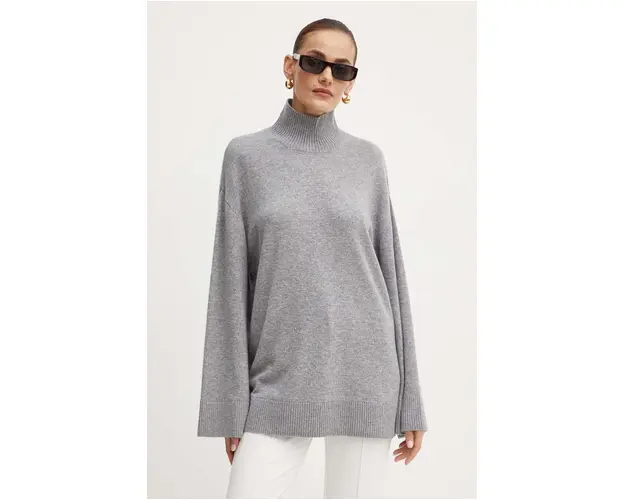 Elisabetta Franchi pulover de lana femei, culoarea gri, light, cu guler, MK65S46E2