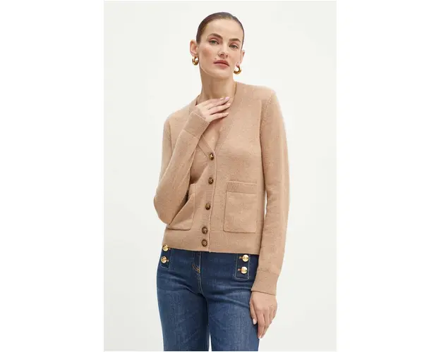 Elisabetta Franchi cardigan din lana culoarea bej, light, MK66S46E2