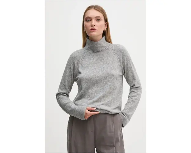 United Colors of Benetton pulover din amestec de lana femei, culoarea gri, light, cu guler, 1035D2551